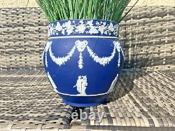 Large Antique 19th C Wedgwood Cobalt Blue Jasperware Jardiniere Plant Pot Af