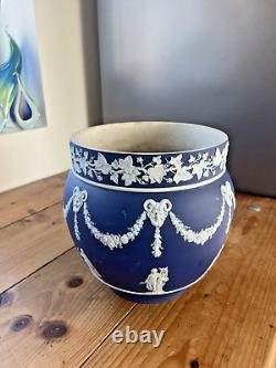 Large Antique 19th C Wedgwood Cobalt Blue Jasperware Jardiniere Plant Pot Af