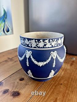 Large Antique 19th C Wedgwood Cobalt Blue Jasperware Jardiniere Plant Pot Af