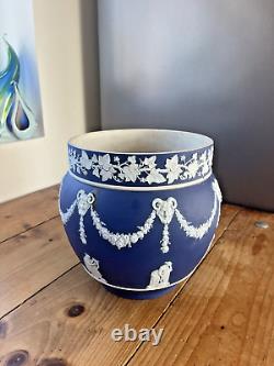 Large Antique 19th C Wedgwood Cobalt Blue Jasperware Jardiniere Plant Pot Af