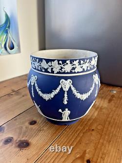 Large Antique 19th C Wedgwood Cobalt Blue Jasperware Jardiniere Plant Pot Af