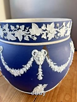 Large Antique 19th C Wedgwood Cobalt Blue Jasperware Jardiniere Plant Pot Af