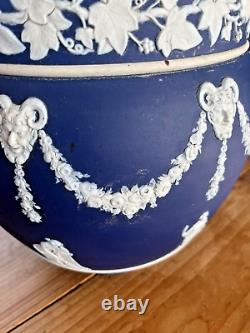 Large Antique 19th C Wedgwood Cobalt Blue Jasperware Jardiniere Plant Pot Af