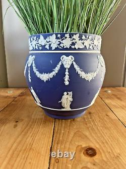 Large Antique 19th C Wedgwood Cobalt Blue Jasperware Jardiniere Plant Pot Af