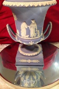 Large Jasper Ware Wedgwood Compana Urn with lid and plinth, classical figures