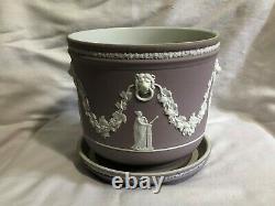 Large Lilac Dipped Wedgwood Jasperware 7 Inch Diameter Jardiniere And Stand