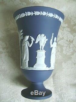 Large Rare Wedgwood Portland Blue Jasper Ware 7 1/2 Pedestal Vase