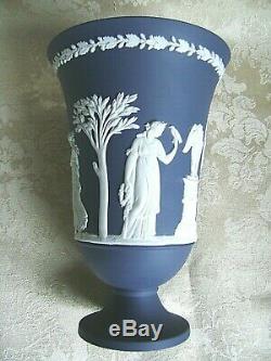 Large Rare Wedgwood Portland Blue Jasper Ware 7 1/2 Pedestal Vase