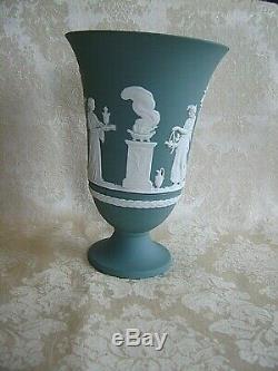Large Rare Wedgwood Teal Jasper Ware 7 1/2 Pedestal Vase