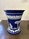 Large Vintage Wedgwood Blue Jasperware Porcelain Planter / Plant Pot 17cm High