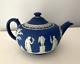 Large Vintage Wedgwood England Jasperware Neoclassical Cobalt Blue Teapot