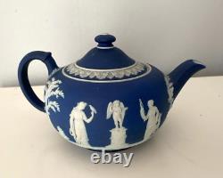 Large Vintage Wedgwood England Jasperware Neoclassical Cobalt Blue Teapot