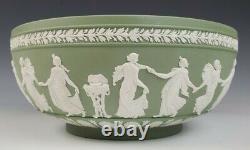 Large Vintage Wedgwood Jasperware 10 Dancing Hours Centerpiece Bowl Sage Green