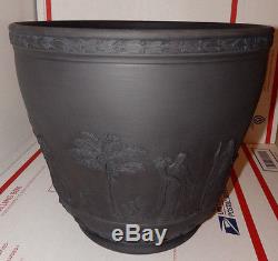 Large Wedgwood Basalt Cache Pot Black Jardiniere Planter Jasperware Flower