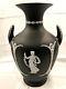Large Wedgwood Black Dip Jasperware 10-1/2 Portland Shape Vase