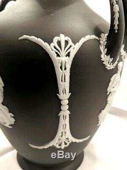 Large Wedgwood Black Dip Jasperware 10-1/2 Portland Shape Vase