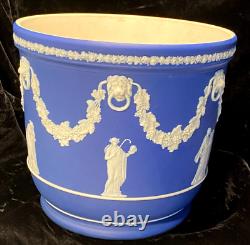 Large Wedgwood Cobalt Blue Jasperware Jardiniere Antique 19th C. 8 D X 7 1/4 T