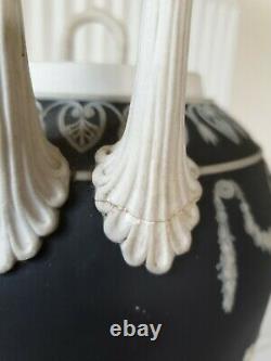 Large Wedgwood Jasperware Basalt Black Two Handled Urn Vase & Cover Sacrifice