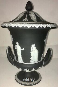 Large Wedgwood Jasperware Lidded Urn Vase Black Basalt Jasper Ware