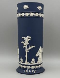 Large Wedgwood Portland Blue Jasperware Spill Vase Classical Greco Roman Figures