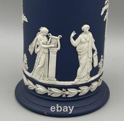 Large Wedgwood Portland Blue Jasperware Spill Vase Classical Greco Roman Figures