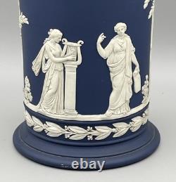 Large Wedgwood Portland Blue Jasperware Spill Vase Classical Greco Roman Figures