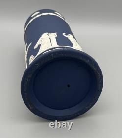 Large Wedgwood Portland Blue Jasperware Spill Vase Classical Greco Roman Figures