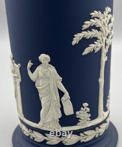 Large Wedgwood Portland Blue Jasperware Spill Vase Classical Greco Roman Figures Large Wedgwood Portland Blue Jasperware Spill Vase Classical Greco Roman Figures