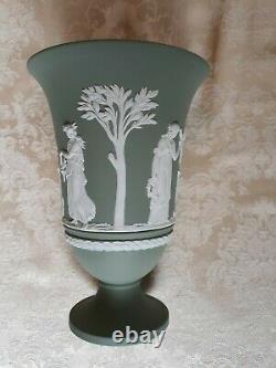 Large Wedgwood Sage Green Jasper Ware 7 1/2 Pedestal Vase With Flower Frog