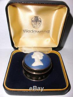 Limited Rare Wedgwood Jasper Ware Sterling Silver Queen Elizabeth II Pill Box