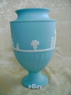 Lovely And Rare Wedgwood Turquoise Jasper Ware 8 Pedestal Vase Mint