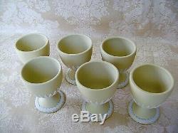 Lovely Set Of Six Wedgwood White On Primrose Yellow Jasperware Egg Cups