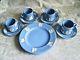 Lovely Wedgwood Blue Jasperware Demitasse Set With 4 Cups 4 Saucers 4 Plates