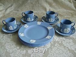 Lovely Wedgwood Blue Jasperware Demitasse Set With 4 Cups 4 Saucers 4 Plates
