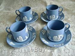 Lovely Wedgwood Blue Jasperware Demitasse Set With 4 Cups 4 Saucers 4 Plates