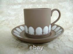 Lovely Wedgwood Taupe Jasperware Demitasse Cup & Saucer With Seashell Design