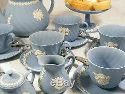 Magnificent Fluted Wedgwood Blue Jasper Ware 22 piece Afternoon Tea Set