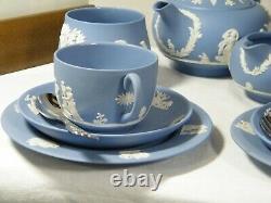Magnificent Wedgwood Blue Jasper Ware 12 piece Afternoon Tea Set Superb