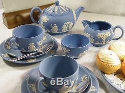 Magnificent Wedgwood Blue Jasper Ware Afternoon Tea Set for 2 Beautiful