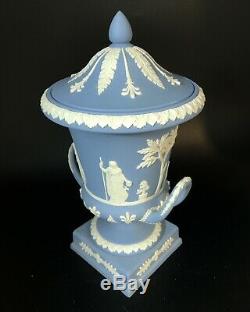 Magnificent Wedgwood Blue Jasperware Ceramic Urn/Vase Campagna Mythological 12H