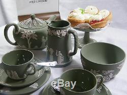 Magnificent Wedgwood Green Jasper Ware 22 piece Afternoon Tea Set Beautiful