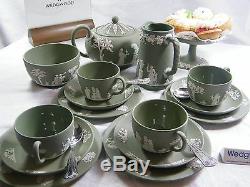 Magnificent Wedgwood Green Jasper Ware 22 piece Afternoon Tea Set Beautiful