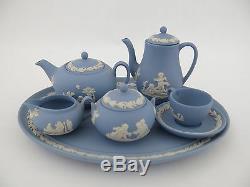 Mini Wedgwood Blue Miniature Jasper Lidded Tea Coffee Set & Tray 1st Quality