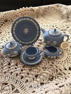 Miniature Wedgwood Blue Jasperware Tea Set