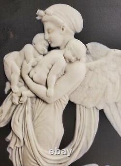 NIGHT Porcelain Jasperware PLAQUE Angel Babies Early Impressed WEDGWOOD MARK