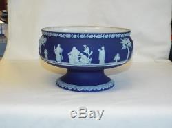 Nice vintage large Wedgwood footed bowl, cobalt blue jasper ware