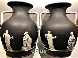 Pair(2)c. 1877 Wedgwood Black Dip Jasperware 10.5 Portland Vase Code Csf