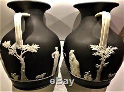 Pair(2)c. 1877 Wedgwood Black Dip Jasperware 10.5 Portland Vase Code Csf