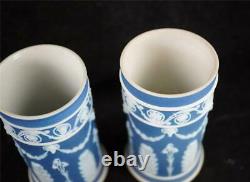 Pair Antique 19th Century Wedgwood Dark Blue Dip Jasperware Spill Vases