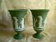 Pair Of Large Wedgwood Sage Green Jasper Ware 7 1/2 Pedestal Vases